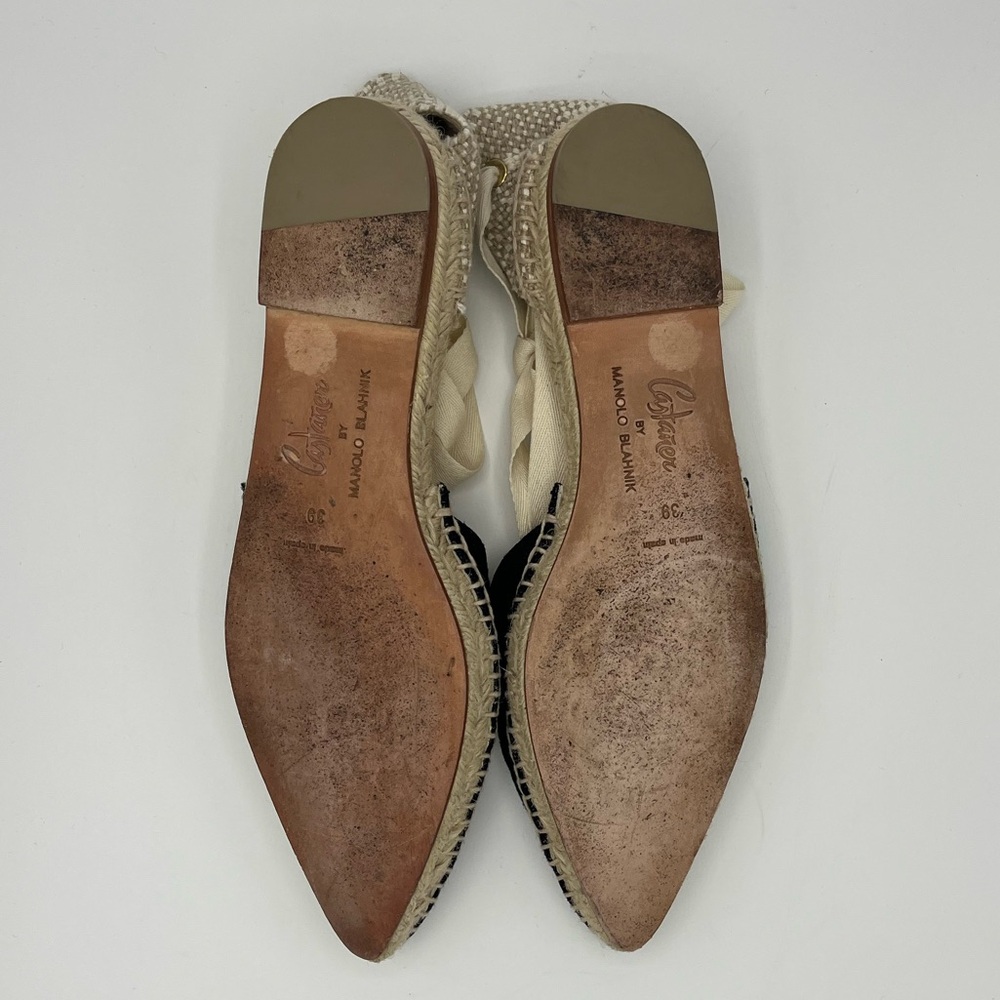 Manolo Blahnik Black and Cream Espadrille Lace-Up Flats - Picture 7 of 8